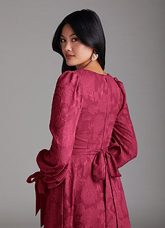 Azazie Leonia Bridesmaid Dresses Burgundy A-Line Long Sleeve Floral Burnout Dress image5