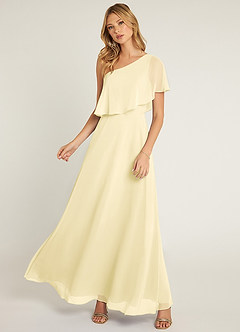 Azazie Lizzy Vestidos de damas de honor Vestido de Sorbete De Limón de Gasa de Corte en A con Hombro unilateral image5