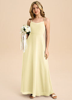 Azazie Shale Junior Lemon Sorbet A-Line Bow Chiffon Dress image5