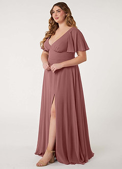 Azazie Kimber Bridesmaid Dresses Desert Rose A-Line Flounce Sleeve Chiffon Dress image11