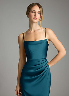 Azazie Leonis Bridesmaid Dresses Ink Blue Mermaid Pleated Stretch Satin Convertible Dress image3