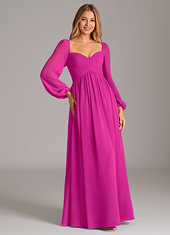 Azazie Alia Jurken voor bruidsmeisjes Jurk van Chiffon met A-Lijn Lange mouw Fuchsia image5