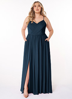 Azazie Cora Bridesmaid Dresses Dark Navy A-Line Pleated Chiffon Dress image6