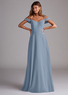 Azazie Marley Bridesmaid Dresses Dusty Blue A-Line Off the Shoulder Chiffon Convertible Dress image4