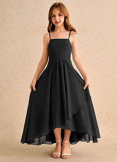 Azazie Twilight Dance Girls Formal Flower Girl Dresses Black A-Line Pleated Chiffon Dress image6