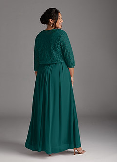 Azazie Ainsling Mother of the Bride Dresses Peacock A-Line Square Neckline Lace Chiffon Dress image17