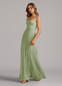 Azazie Amaris Bridesmaid Dresses Dusty Sage A-Line Corset Stretch Satin Dress image4