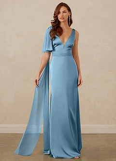 Christian Siriano Bridal for Azazie 1011 Bridesmaid Dresses Steel Blue Mermaid Bow Stretch Satin Dress image6