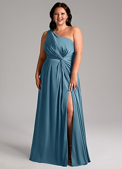 Azazie Brooke Vestidos de madrinha de casamento Vestido Bermudas de Cetim elástico de Linha A com Um ombro image8