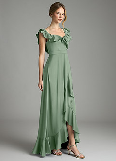 Azazie Lyra Bridesmaid Dresses Matcha A-Line Off the Shoulder Stretch Satin Convertible Dress image5