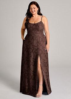 Azazie Moira Bridesmaid Dresses Ganache A-Line Side Slit Floral Burnout Dress image10