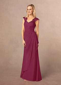 Azazie Gladys Abiti per la Madre della Sposa Abito A-Line in Chiffon in Pizzo con Scollo Queen Anne Gelso image3