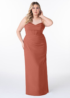 Azazie Mai Bridesmaid Dresses Clay Sheath Pleated Chiffon Dress image7