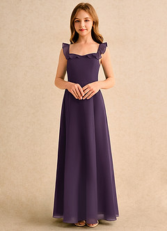 Azazie Chip Girls Formal Blumenmädchenkleider A-Linie ärmellos Chiffon Kleid Pflaume image4