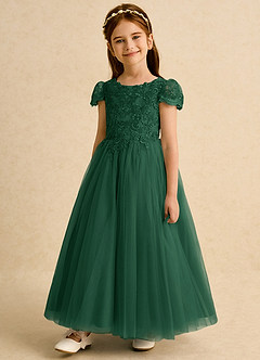 Azazie Puff Blumenmädchenkleider Ballkleid Spitze Tüll Kleid Dunkelgrün image5