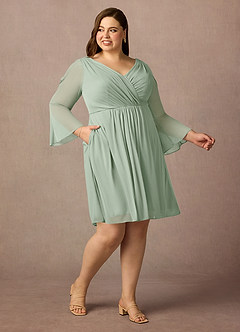 Azazie Teraso Klänningar till brudens mor Klä A-Line i Maska Plisserad Dusty Sage image12