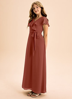 Azazie Lainey Junior Auburn A-Line with Pockets Chiffon Dress image3