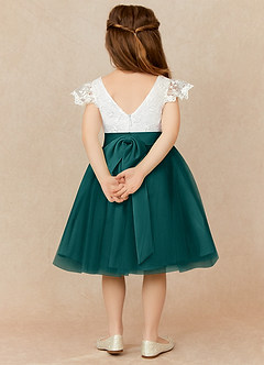 Azazie Vetty Flower Girl Dresses Ivory Peacock A-Line Lace Tulle Dress image2
