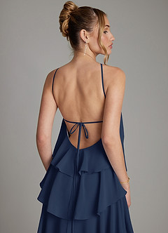 Azazie Deena Brudtärnklänningar Klä av A-Linje i Chiffong Rynkad Mörk Marinblå image6