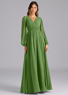 Azazie Palerma Bridesmaid Dresses Basil A-Line Long Sleeve Chiffon Dress image1