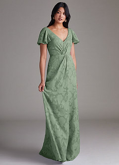 Azazie Soren Bridesmaid Dresses Matcha A-Line Pleated Floral Burnout Dress image2