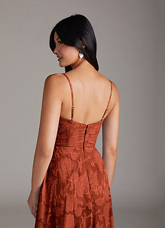 Azazie Moira Bridesmaid Dresses Auburn A-Line Side Slit Floral Burnout Dress image6