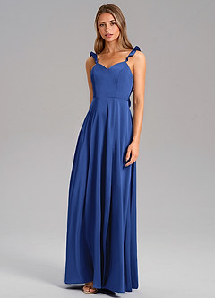 Azazie Everett Bridesmaid Dresses Royal Blue A-Line Stretch Satin Dress image4