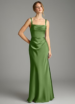 Azazie Alouette Bridesmaid Dresses Basil Mermaid Pleated Stretch Satin Dress image1