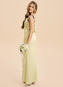Azazie Jessamine Junior Lemon Sorbet A-Line Ruched Stretch Satin Dress image3