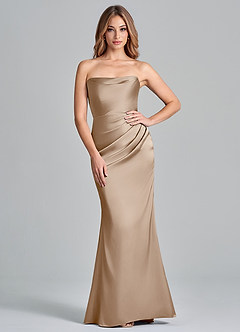 Azazie Olea 신부 들러리 드레스 인어 스트랩리스 스트레치 새틴 바닥 길이 드레스 image1