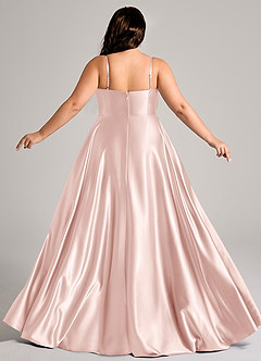 Azazie Elle Bridesmaid Dresses Blushing Pink A-Line with Pockets Metallic Satin Dress image8