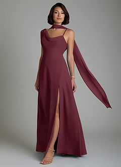 Azazie True Bridesmaid Dresses Cabernet A-Line Pleated Chiffon Dress image1