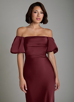 Azazie Lea Brudtärnklänningar Klänning av Sjöjungfru i Stretch Satin Off the shoulder Cabernet Konvertibel image5