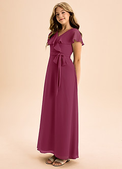 Azazie Lainey Junior Abito A-Line in Chiffon Con Tasche Gelso image3