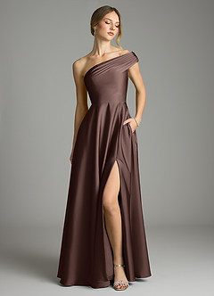 Azazie Melanie Suknie dla druhen Linia A Zza ramienia Satyna elastyczna Do ziemi Sukienka image1