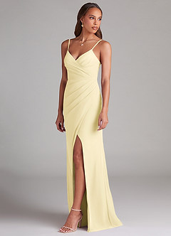 Azazie Maci Vestidos de damas de honor Vestido de Sorbete De Limón de Gasa de Corte Recto con Plisado image3