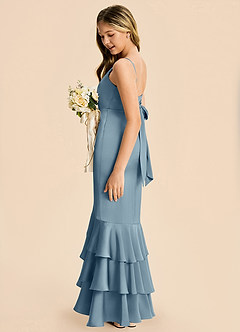 Azazie Fay Junior Dusty Blue Mermaid Ruched Stretch Satin Dress image3