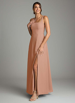 Azazie Debra Bridesmaid Dresses Champagne Rose A-Line with Pockets Chiffon Convertible Dress image5