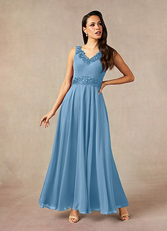 Azazie Devana Kleider für die Brautmutter A-Linie Pailletten Chiffon Kleid Stahlblau image3