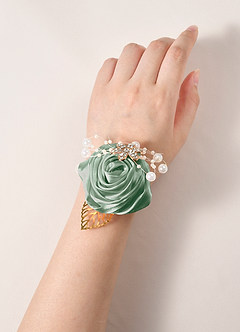 front Matching Color Bridesmaids Wrist Corsage with Pearl Bracelet