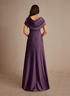 Azazie Branford Mother of the Bride Dresses Plum A-Line Pleated Stretch Satin Dress image3