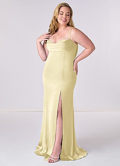 Barbie ♥ Azazie Bridesmaid Dresses Lemon Sorbet Mermaid Corset Stretch Satin Dress image9