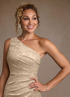 Azazie Joylin Mother of the Bride Dresses Champagne Trumpet One Shoulder Floral Burnout Dress image5