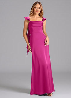 Azazie Adi Bridesmaid Dresses Fuchsia A-Line Pleated Stretch Satin Dress image1
