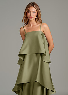Azazie Azalea Bridesmaid Dresses Pistachio A-Line Ruched Stretch Satin Dress image2
