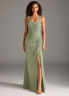 Azazie Jesaphine Bridesmaid Dresses Pistachio Sheath Bow Chiffon Dress image5