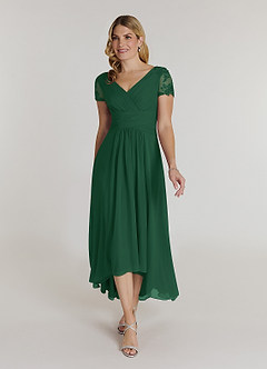 Azazie Thais Mother of the Bride Dresses Dark Green A-Line Lace Chiffon Dress image1