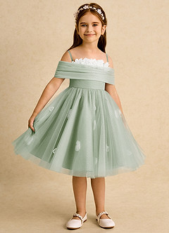 Azazie May vestidos de niña de las flores Vestido de Salvia Polvorienta de Tul de Princesa con Plisado image6