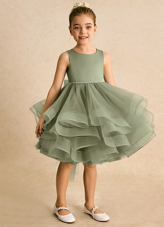 Azazie Tinie Blumenmädchenkleider Ballkleid Schleifen Tüll Kleid Pistazie image2