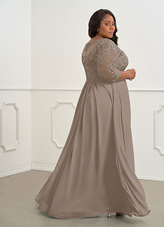 Azazie Hayek vestidos de madre de la novia Vestido de Gris Pardo de Gasa de Corte En A con Cuello en V de encaje image10